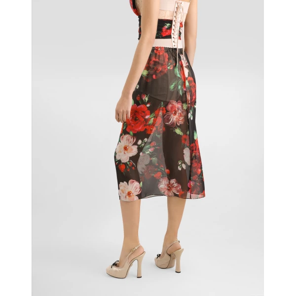 Dolce & Gabbana Rose-print chiffon calf-length skirt, view 6