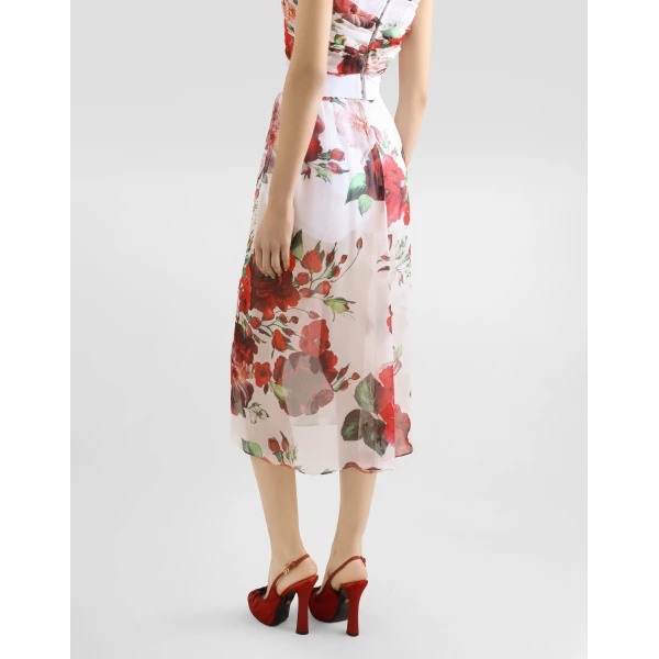 Dolce & Gabbana Rose-print chiffon calf-length skirt, view 6