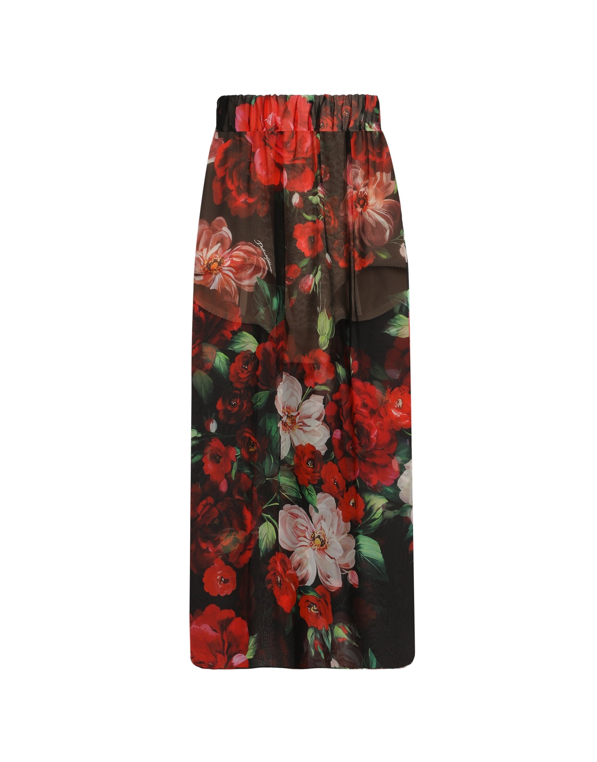 Dolce & Gabbana Rose-print chiffon calf-length skirt