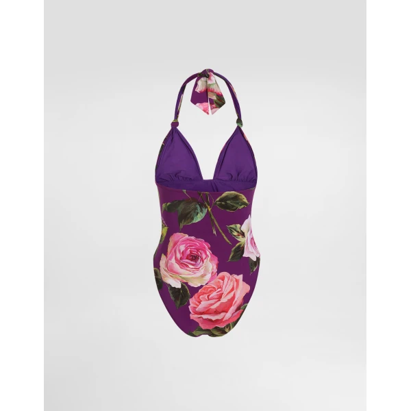 Dolce & Gabbana Rose-print one-piece V-neck swimsuit, view 2