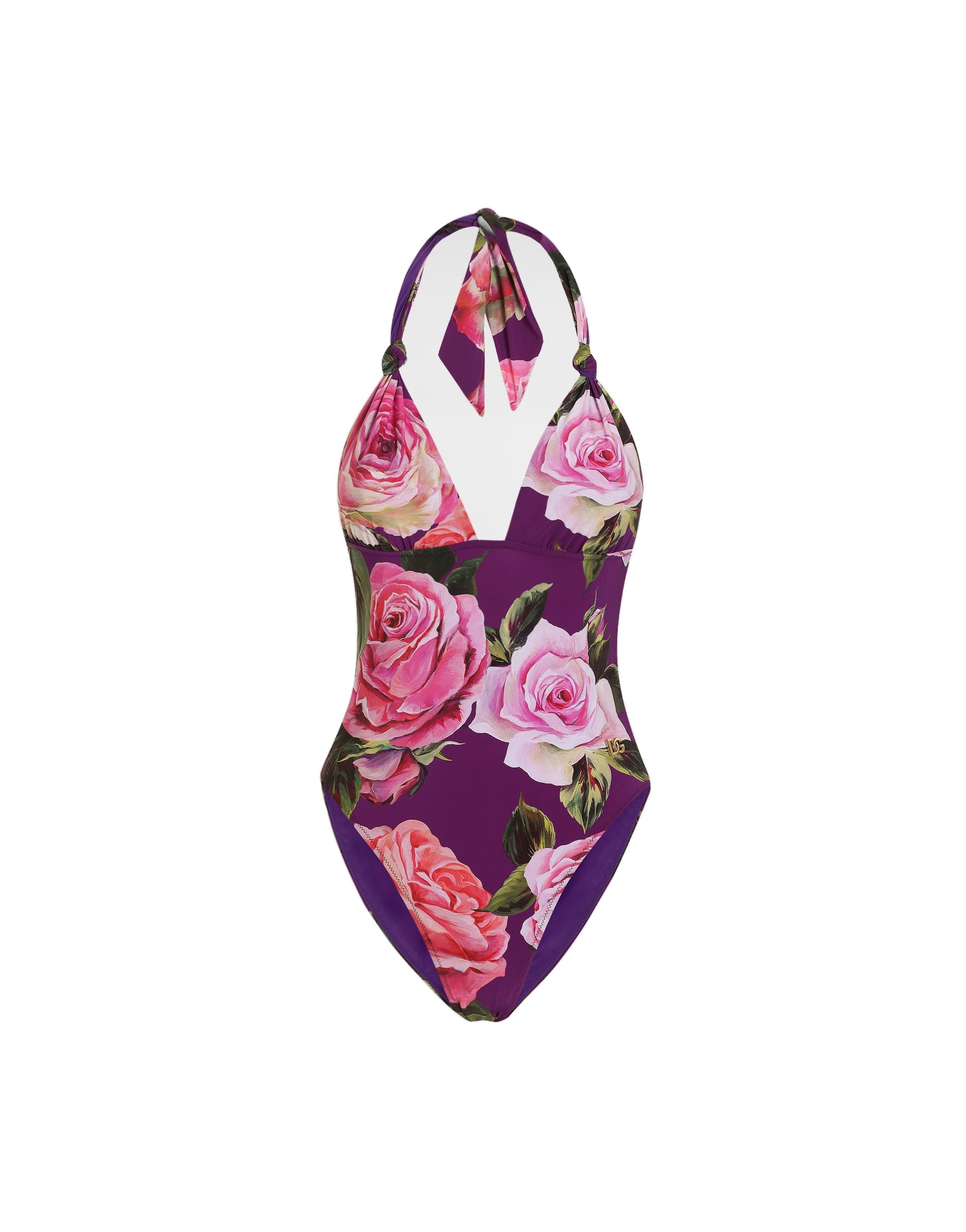 Dolce & Gabbana Rose-print one-piece V-neck swimsuit