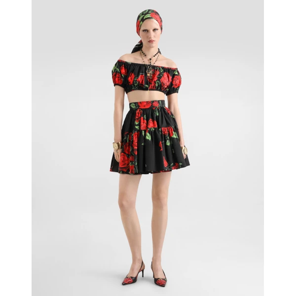 Dolce & Gabbana Rose-print poplin skirt, view 2