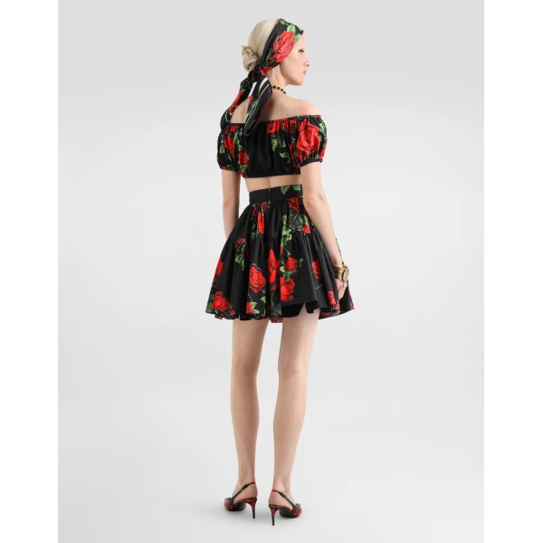 Dolce & Gabbana Rose-print poplin skirt, view 3