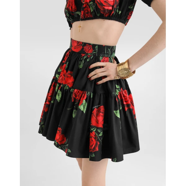 Dolce & Gabbana Rose-print poplin skirt, view 4
