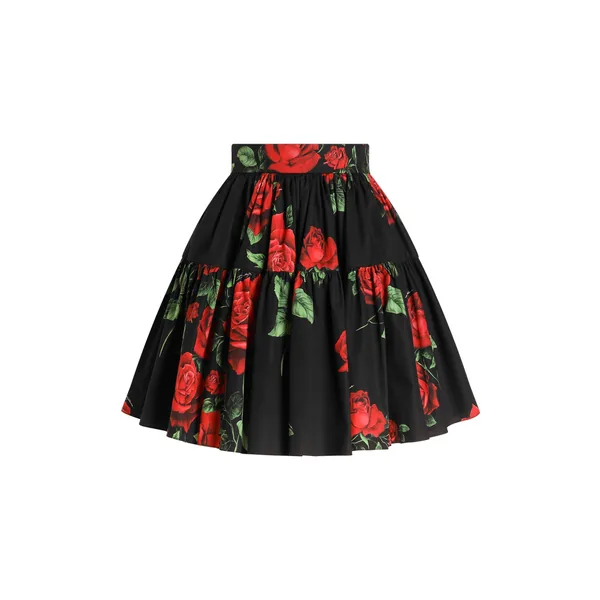 Dolce & Gabbana Rose-print poplin skirt