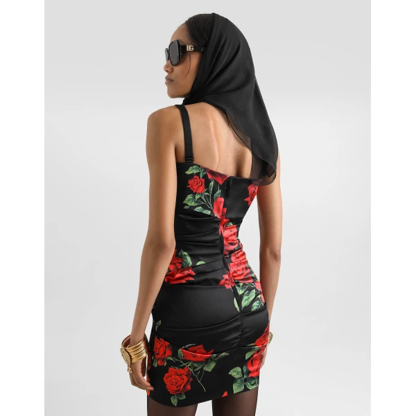 Dolce & Gabbana Rose-print satin dress, view 5