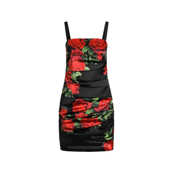 Dolce & Gabbana Rose-print satin dress