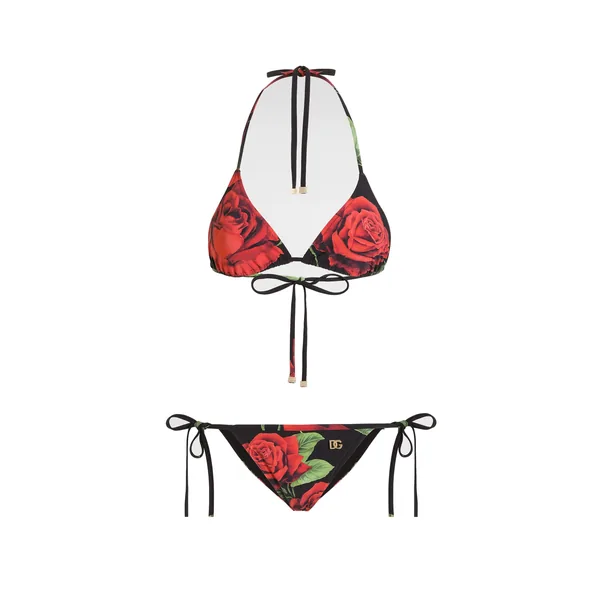 Dolce & Gabbana Rose-print triangle bikini