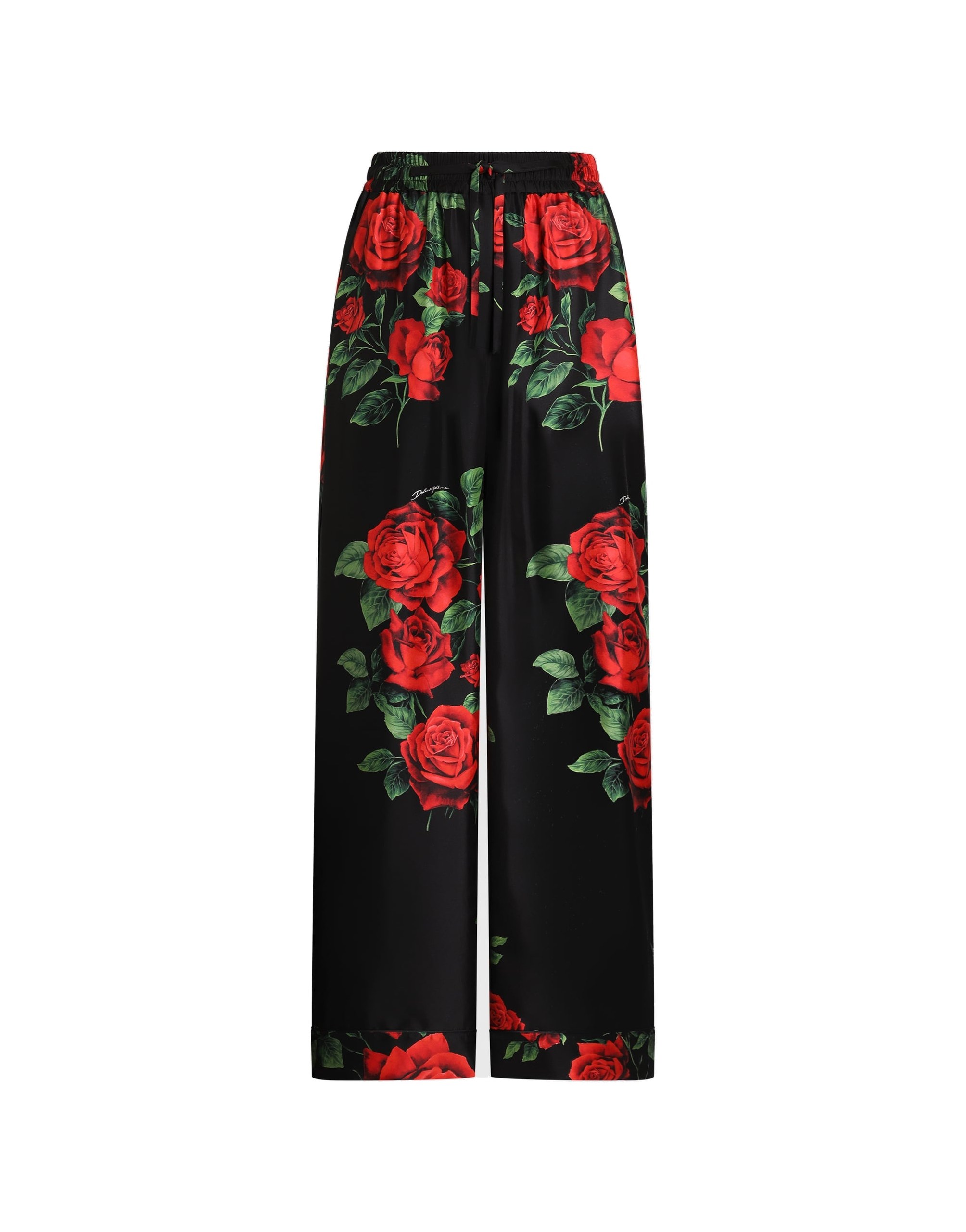 Dolce & Gabbana Rose-print vanity silk trousers