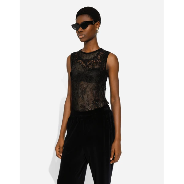 Dolce & Gabbana Round-neck lace-stitch jacquard sweater, view 2