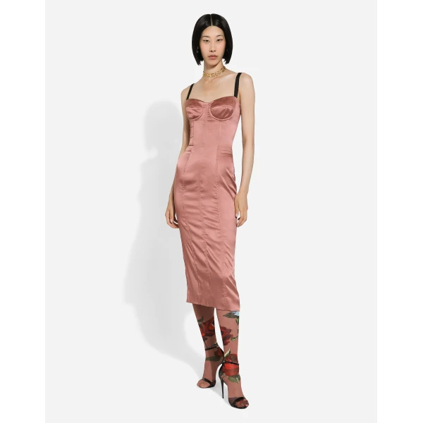 Dolce & Gabbana Satin calf-length corset dress, view 2