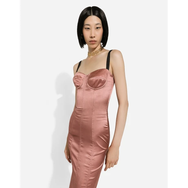 Dolce & Gabbana Satin calf-length corset dress, view 4