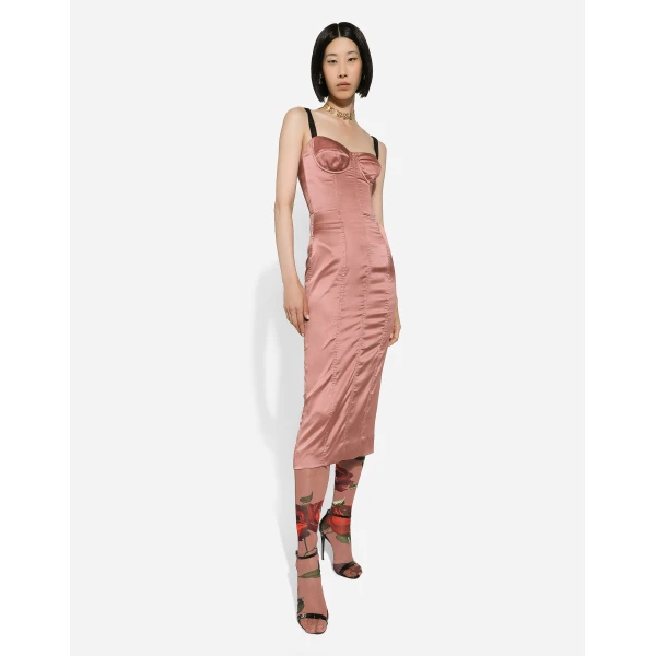 Dolce & Gabbana Satin calf-length corset dress, view 5