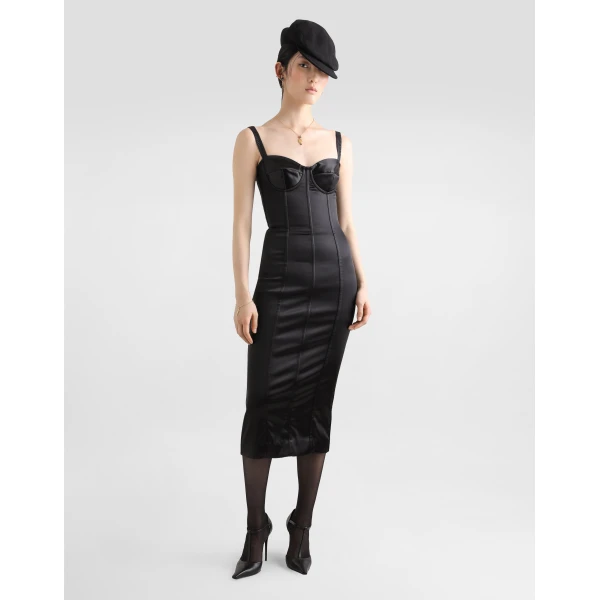 Dolce & Gabbana Satin calf-length corset dress with bra detail, view 2