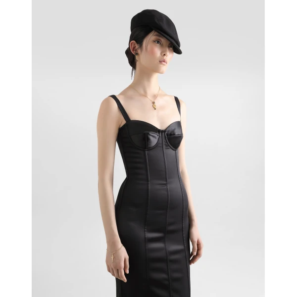 Dolce & Gabbana Satin calf-length corset dress with bra detail, view 4