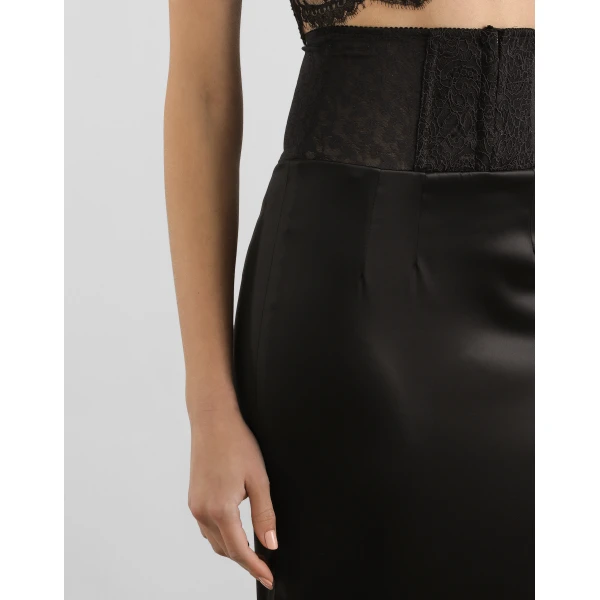 Dolce & Gabbana Satin calf-length skirt with corset-style belt detail, view 5