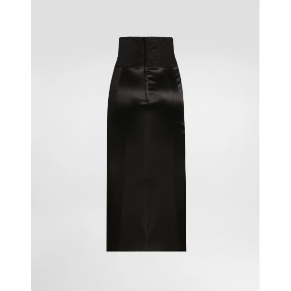 Dolce & Gabbana Satin calf-length skirt with corset-style belt detail, view 6