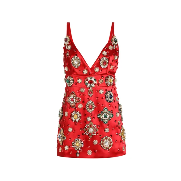 Satin dress with embroidery