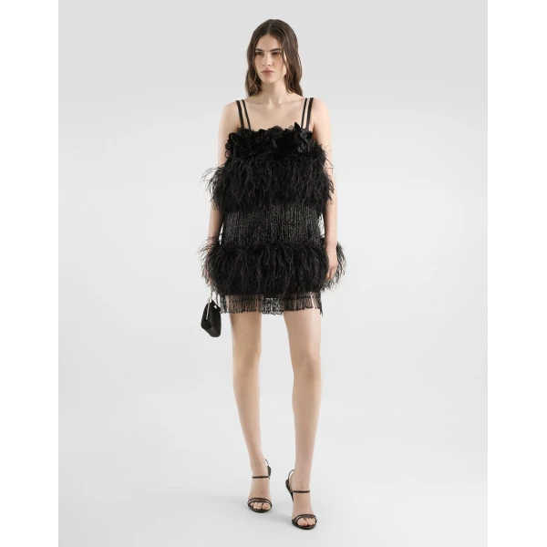 Dolce & Gabbana Satin dress with feathers, view 2