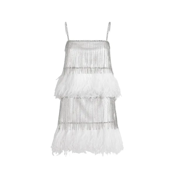 Satin dress with feathers