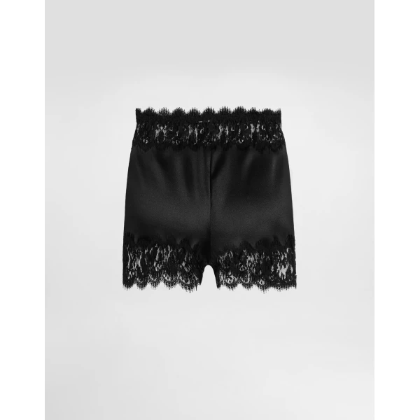 Dolce & Gabbana Satin lingerie shorts with lace detailing, view 2