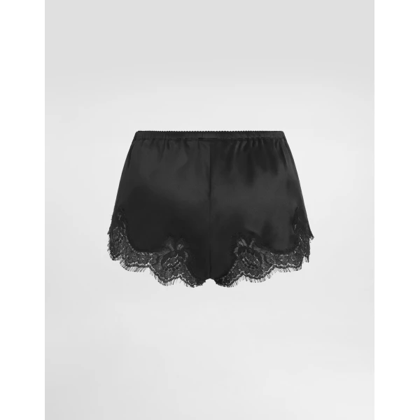 Dolce & Gabbana Satin lingerie shorts with lace detailing, view 2