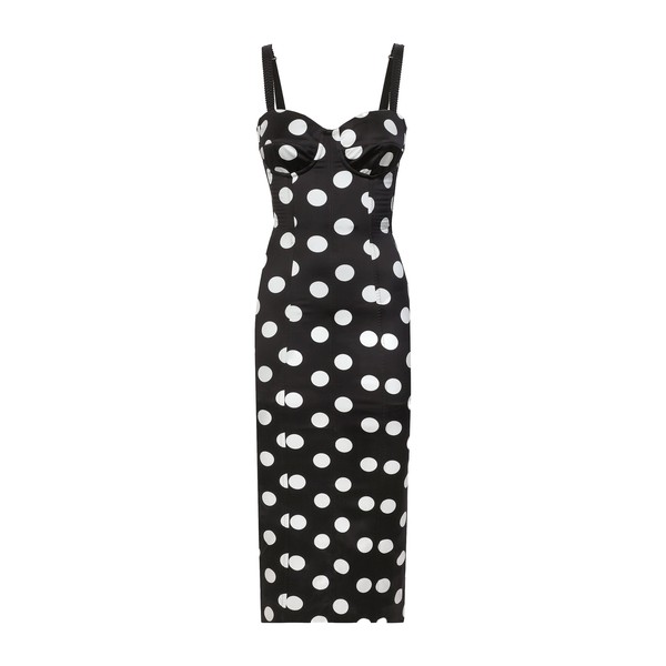 Dolce & Gabbana Satin midi dress with polka-dot print and corset details
