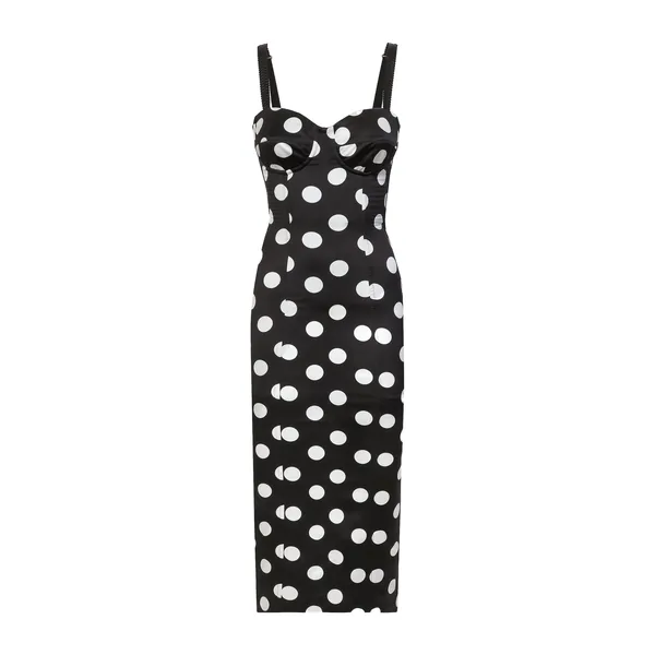 Dolce & Gabbana Satin midi dress with polka-dot print and corset details