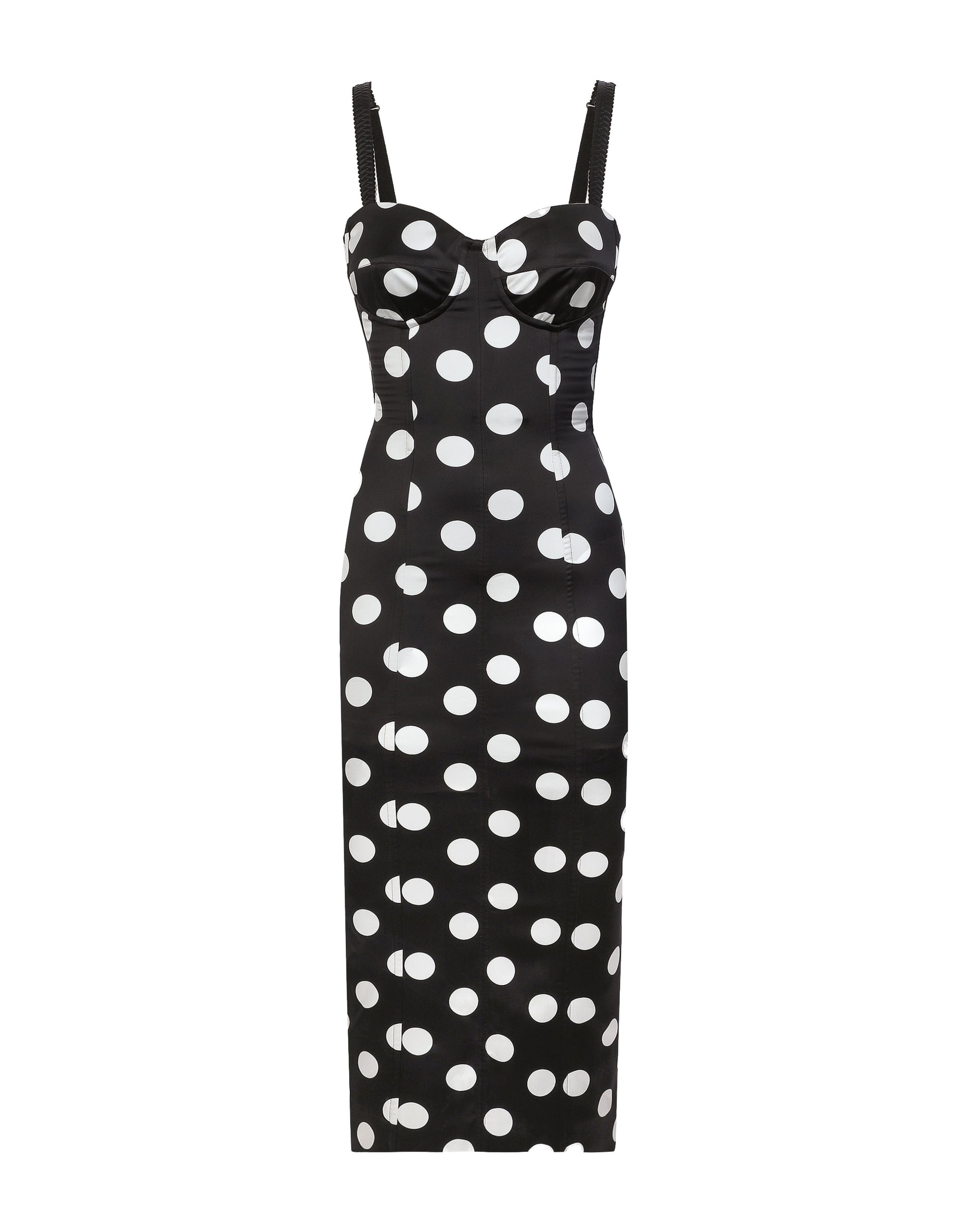 Dolce & Gabbana Satin midi dress with polka-dot print and corset details