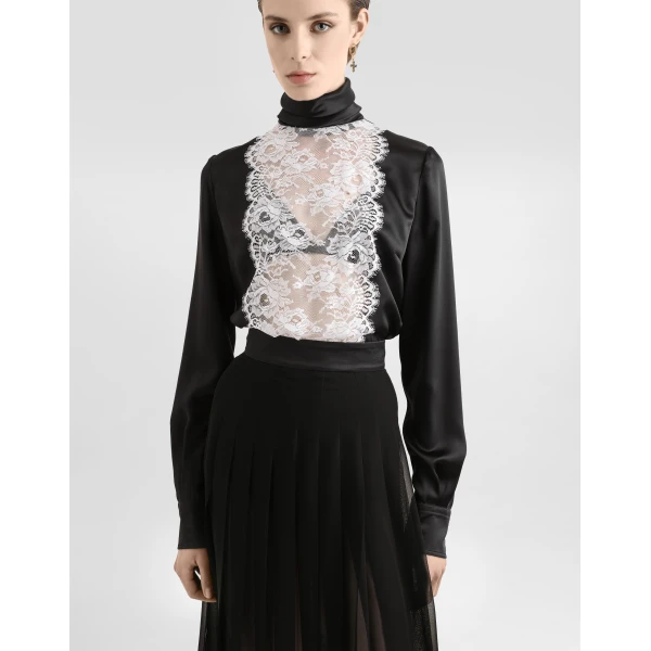 Dolce & Gabbana Satin sack top with lace shirt front, view 5