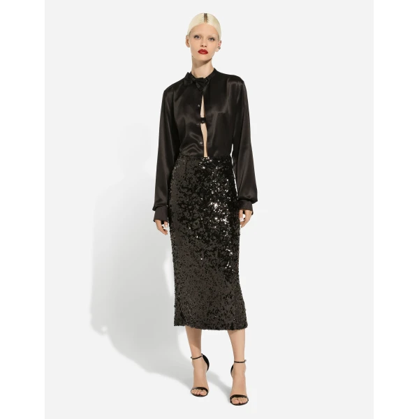 Dolce & Gabbana Satin shirt with bow-tie detailing, view 2
