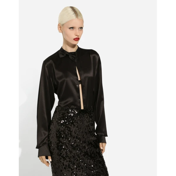 Dolce & Gabbana Satin shirt with bow-tie detailing, view 4