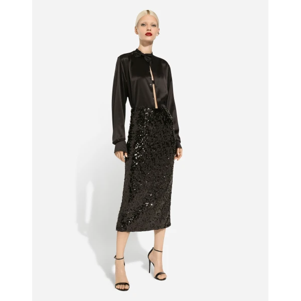 Dolce & Gabbana Satin shirt with bow-tie detailing, view 5