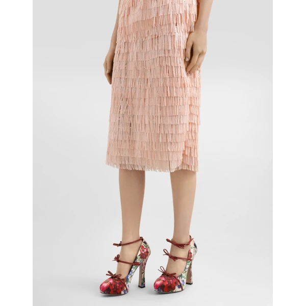Dolce & Gabbana Sequined midi skirt with fringed embellishment, view 4