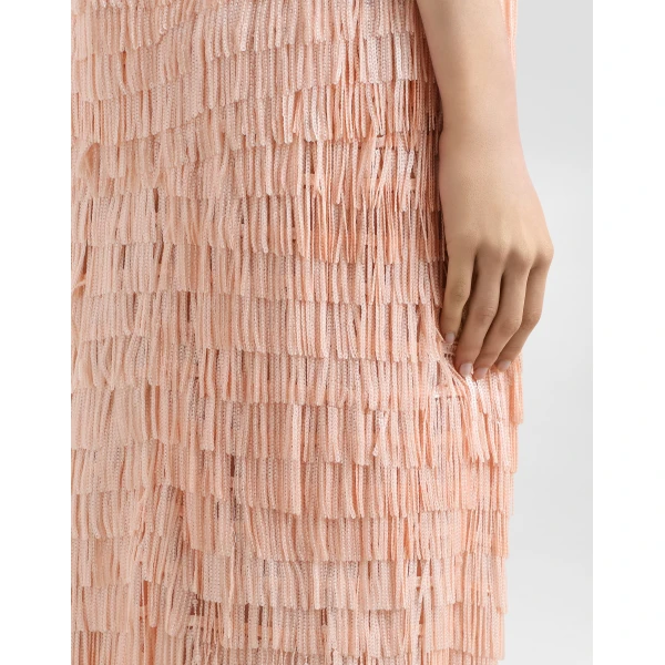 Dolce & Gabbana Sequined midi skirt with fringed embellishment, view 5