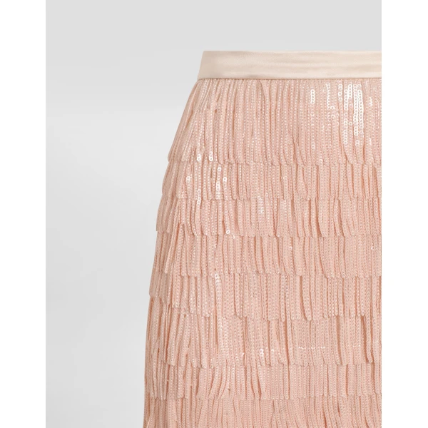 Dolce & Gabbana Sequined midi skirt with fringed embellishment, view 6