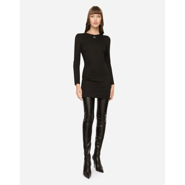 Dolce & Gabbana Short Milano rib dress with DG logo, view 2