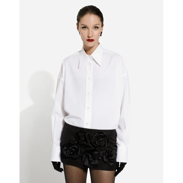 Dolce & Gabbana Short Ottoman skirt with floral appliqué, view 5