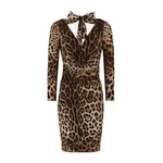 Dolce & Gabbana Short charmeuse dress with leopard print and tie