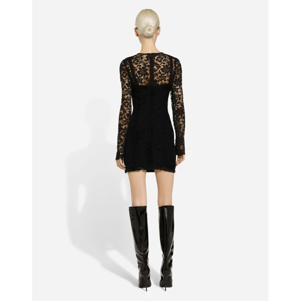 Dolce & Gabbana Short cordonetto lace dress with a jersey insert, view 3