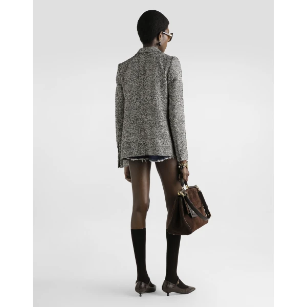 Dolce & Gabbana Short double-breasted coat in dotted wool blend, view 3