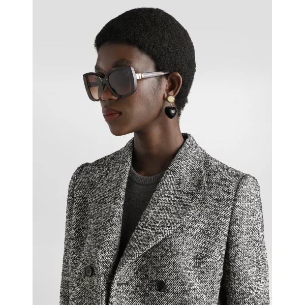 Dolce & Gabbana Short double-breasted coat in dotted wool blend, view 4