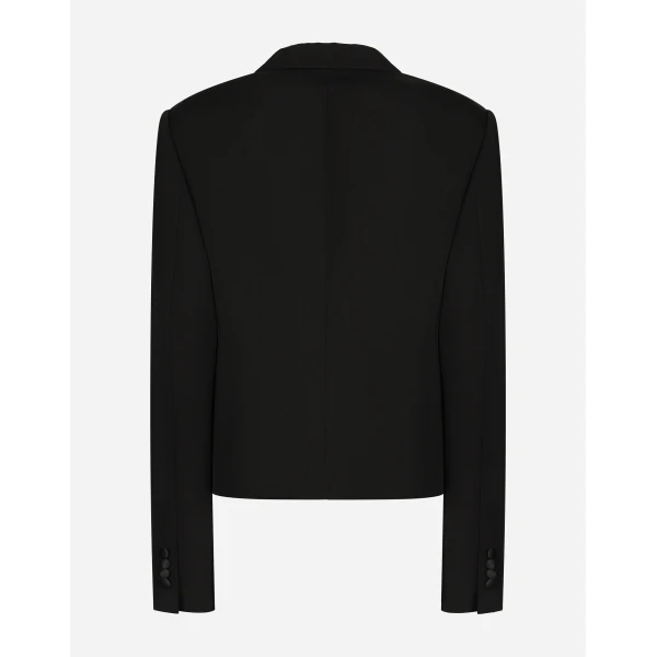 Dolce & Gabbana Short double-breasted wool gabardine tuxedo jacket, view 2