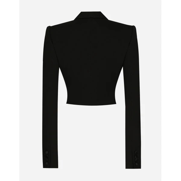 Dolce & Gabbana Short double-breasted wool gabardine tuxedo jacket, view 2