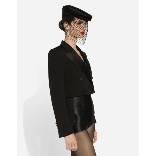 Dolce & Gabbana Short double-breasted wool gabardine tuxedo jacket, view 5
