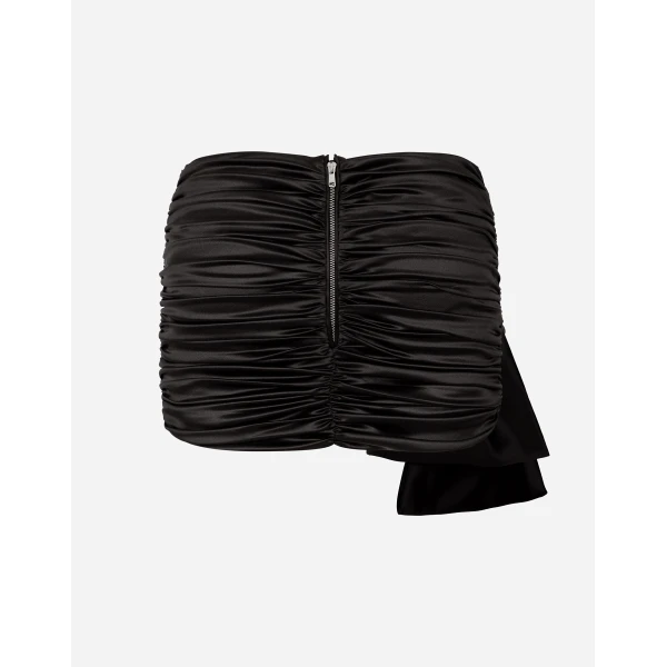 Dolce & Gabbana Short draped satin skirt with side bow, view 2
