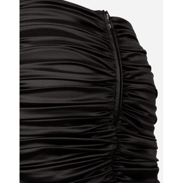 Dolce & Gabbana Short draped satin skirt with side bow, view 6