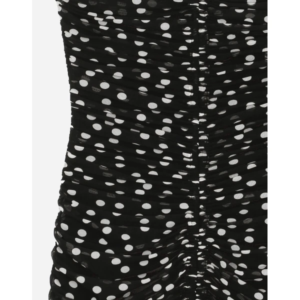 Dolce & Gabbana Short draped tulle dress with polka-dot print, view 4
