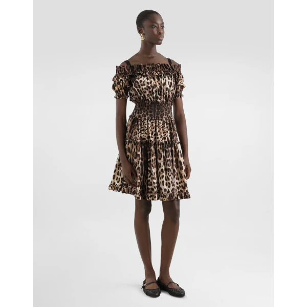 Dolce & Gabbana Short leopard-print poplin dress, view 2