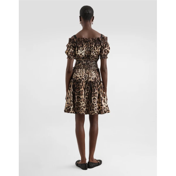 Dolce & Gabbana Short leopard-print poplin dress, view 3
